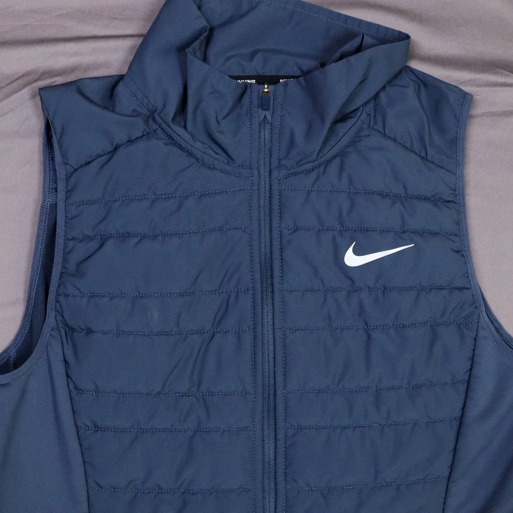 Nike Running Vest Womens Medium Navy Blue Quilted Puffer Full Zip 856222-471